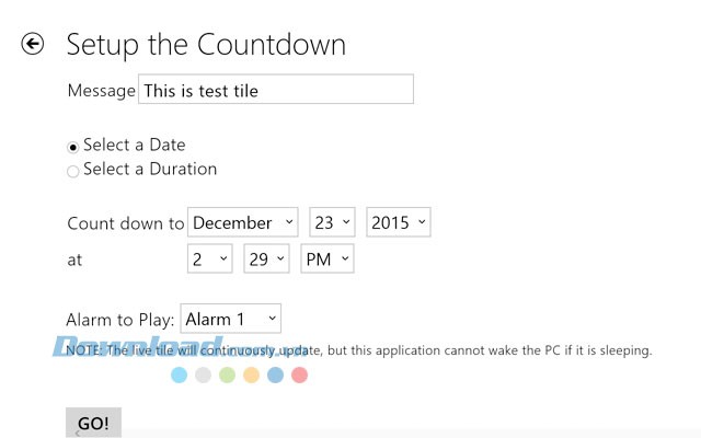 Chọn ngày kết thúc quá trình đếm ngược
