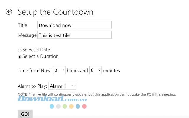 Chọn khoảng thời gian đếm ngược