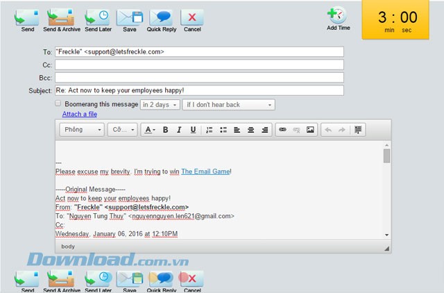 Thêm thời gian khi phản hồi mail