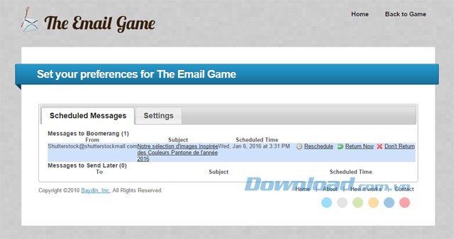 Các lựa chọn cài đặt The Email Game