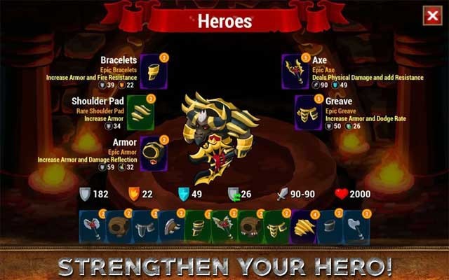 Nâng cấp sức mạnh và trang bị cho các anh hùng của bạn