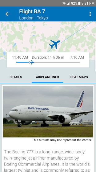 Thông tin chi tiết về phi cơ được sử dụng