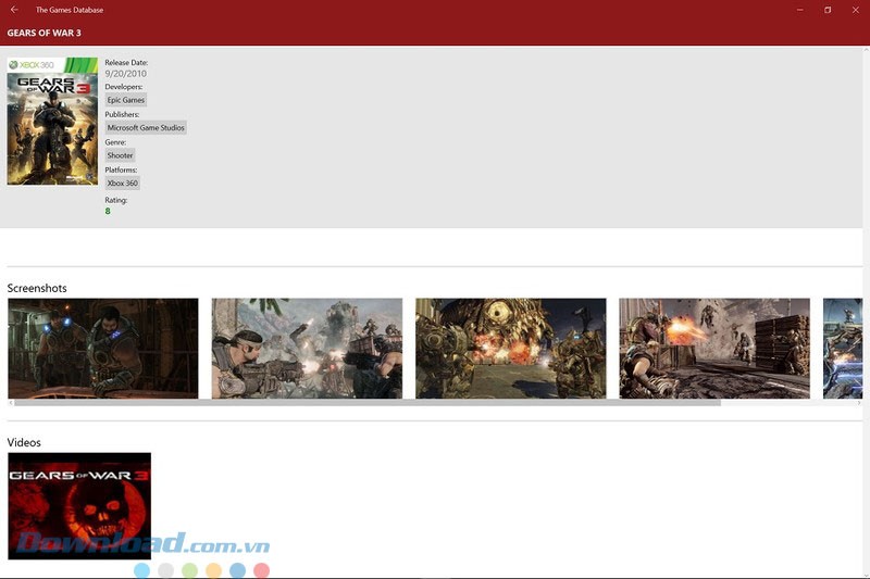 Giao diện ứng dụng The Games Database