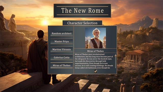 Lựa chọn nhân vật để phát triển sự nghiệp kiến trúc sư trong The New Rome game