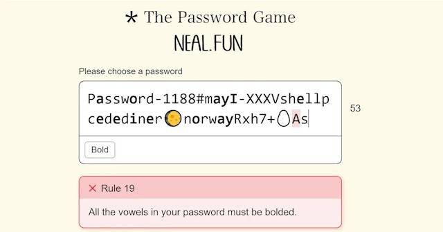 The Password Game là game giải đố sáng tạo liên quan đến mật khẩu