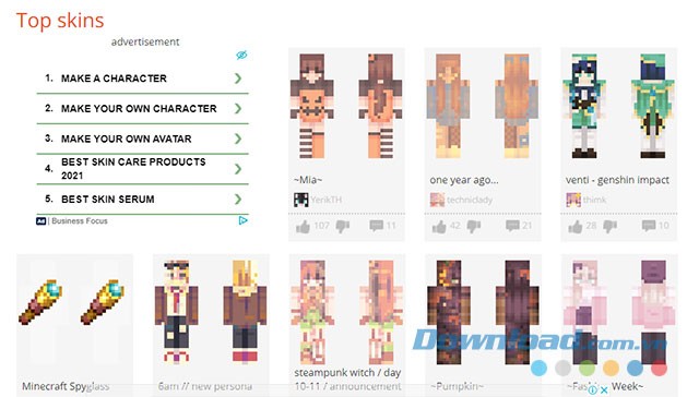 The Skindex cung cấp kho skin Minecraft đa dạng, miễn phí và theo trend mới nhất