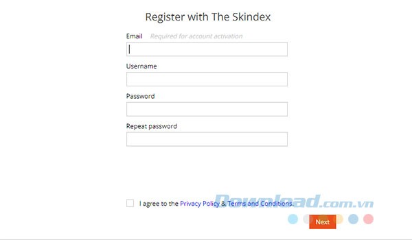 Đăng ký tài khoản Skindex nhanh chóng thông qua Email để upload skin, tải Minecraft skin miễn phí