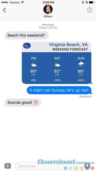 Ứng dụng thời tiết cho iMessage