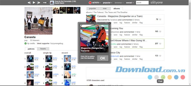 Tải nhạc mp3 miễn phí từ trang web nghe nhạc TheSixtyOne