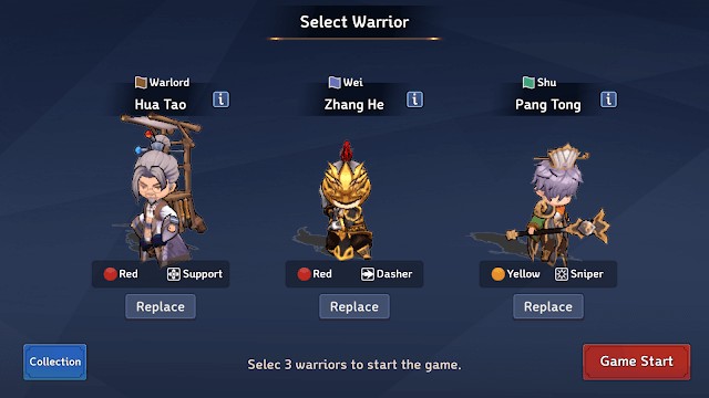 Chọn chiến binh của bạn trong game Three Kingdoms Tempest