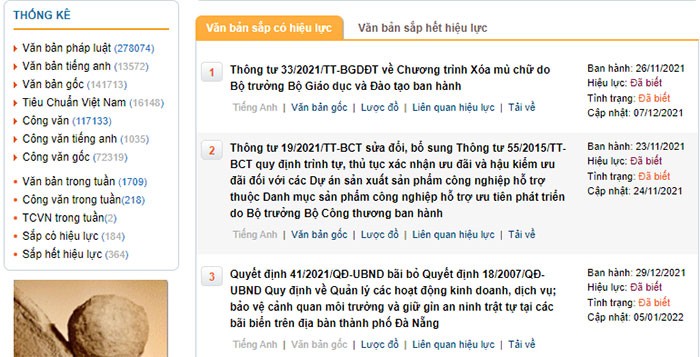 Văn bản sắp có hiệu lực trên Thư viện pháp luật