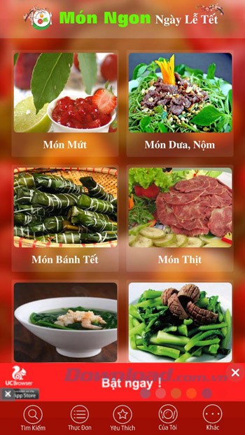 Giao diện chính của Thực đơn ngày lễ tết