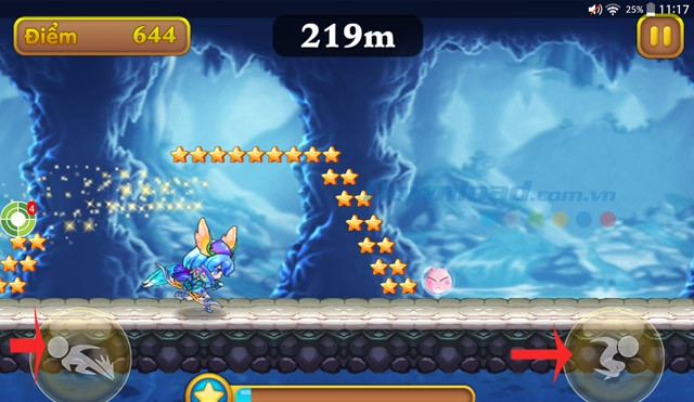 Di chuyển bằng phím trượt và nhảy