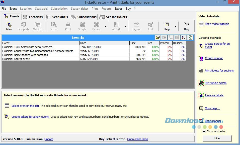 Giao diện chính của TicketCreator sau khi cài đặt