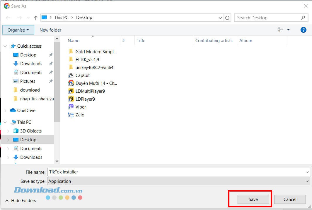 Nhấn vào nút Save