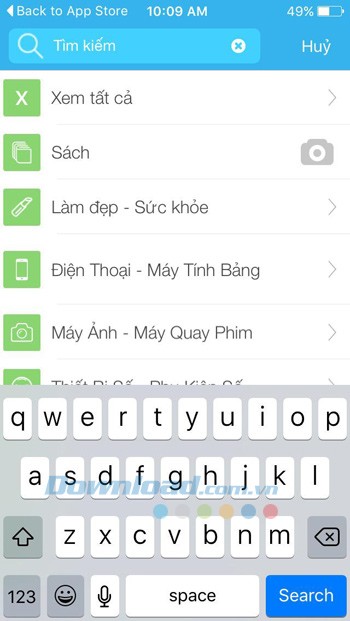 Giao diện tìm kiếm trên Tiki cho iOS