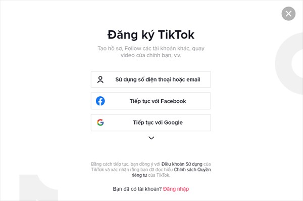 Đăng ký Tik Tok miễn phí