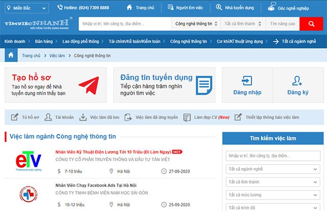 Giao diện Tìm Việc Nhanh