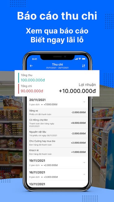 Báo cáo thu chi hằng ngày