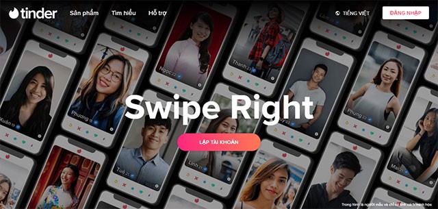 Tinder sở hữu giao diện tiếng Việt thân thiện, dễ sử dụng