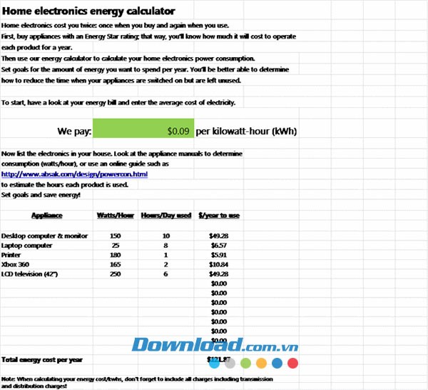 Tính toán điện năng của các thiết bị điện tử