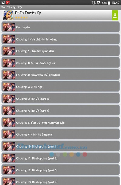 Danh mục các chương trong truyện Tình yêu quý tộc