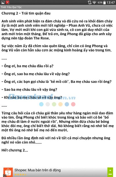 Giao diện đọc truyện Tình yêu quý tộc