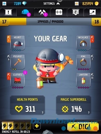 Nâng cấp và trang bị cho nhân vật thợ mỏ