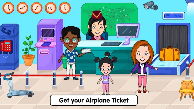 Bé khám phá sân bay trong game Tizi Town - My Airport Games