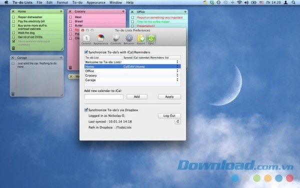 Bảng cấu hình To-do Lists cho Mac
