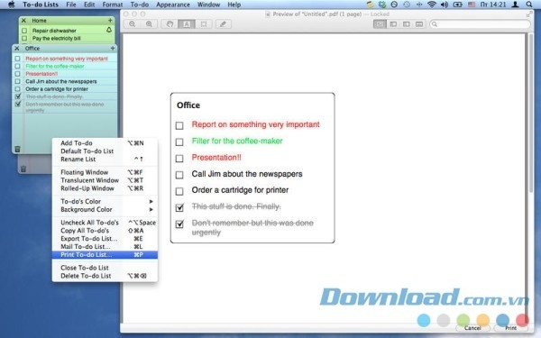 To-do Lists cho Mac hỗ trợ in nhiệm vụ ra bản cứng