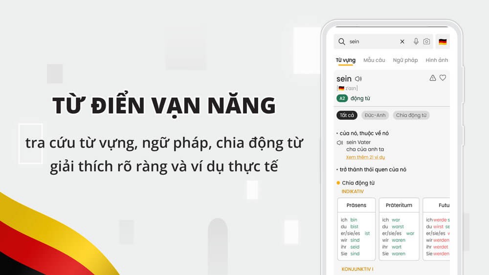 Tra cứu từ vựng, ngữ pháp, chia động từ giải thích rõ ràng