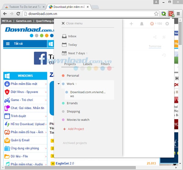 Todoist cho trình duyệt