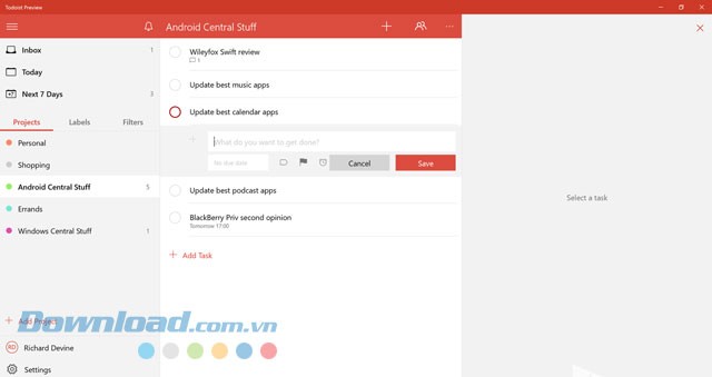 Thêm nội dung công việc trên ứng dụng