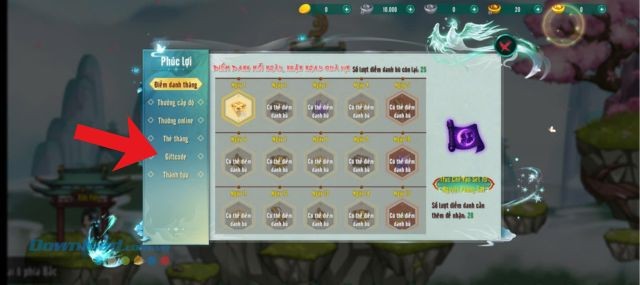 Chạm vào mục Giftcode