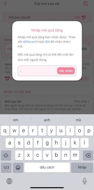 Mỗi mã chỉ sử dụng được một lần