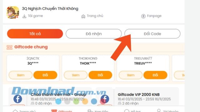 Nhấn vào nút Đổi code