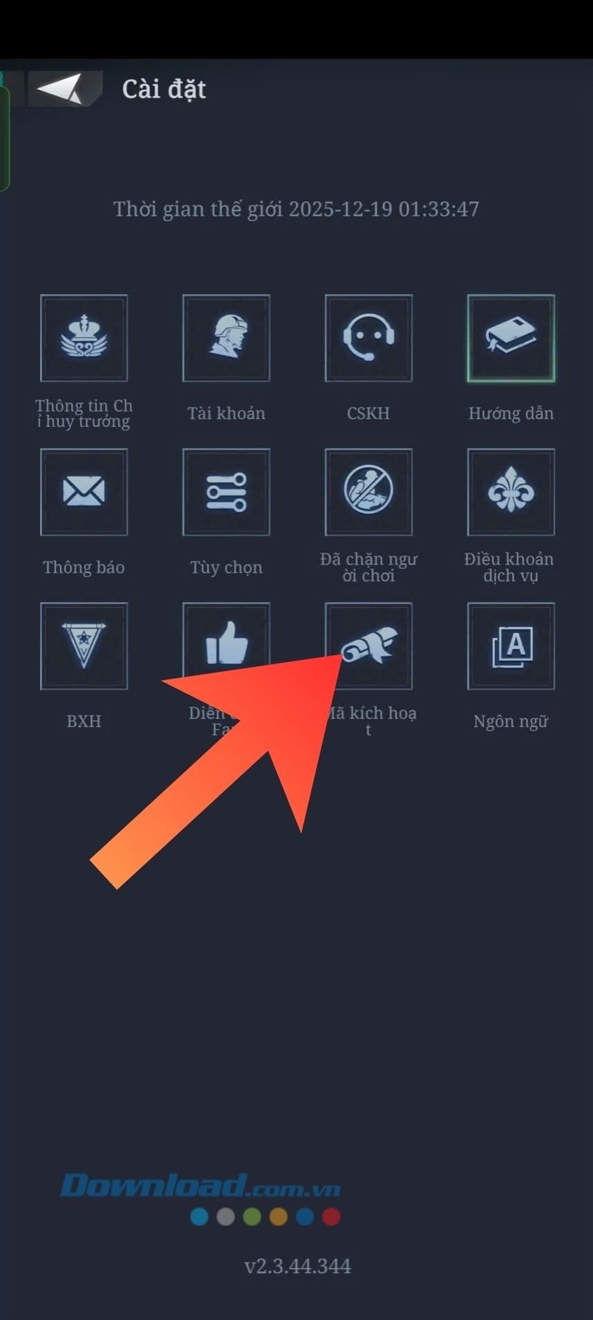 Ấn vào mục Mã kích hoạt