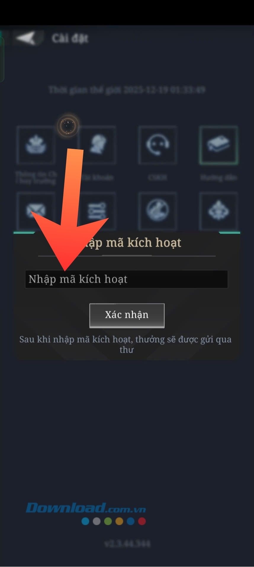 Nhập mã code game > Chạm vào nút Xác nhận
