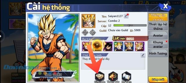 Nhấn vào mục Giftcode