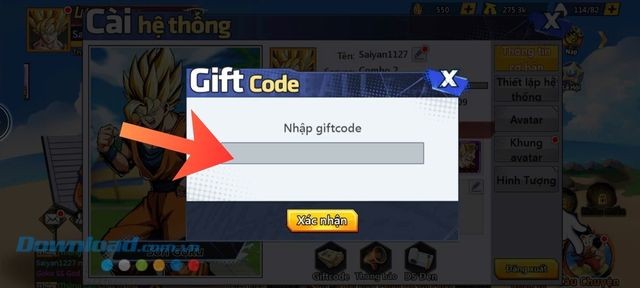 Nhập mã code ở phía bên trên > Ấn vào nút Xác nhận