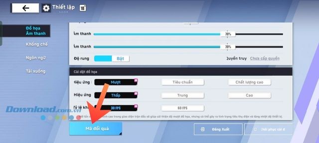 Ấn vào nút Mã đổi quà