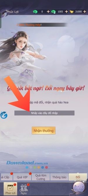 Nhập mã giftcode