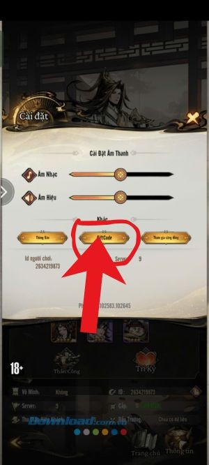 Chạm vào mục Giftcode