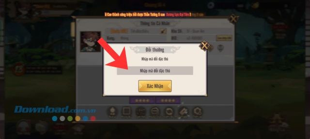 Nhập một trong những mã giftcode