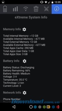 Toolbox eXtreme cho Android hiển thị thông tin bộ nhớ chi tiết