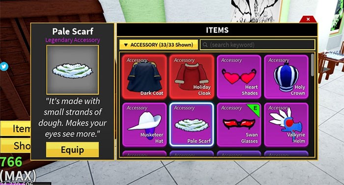 Một số phụ kiện để trang bị cho nhân vật trong Blox Fruits