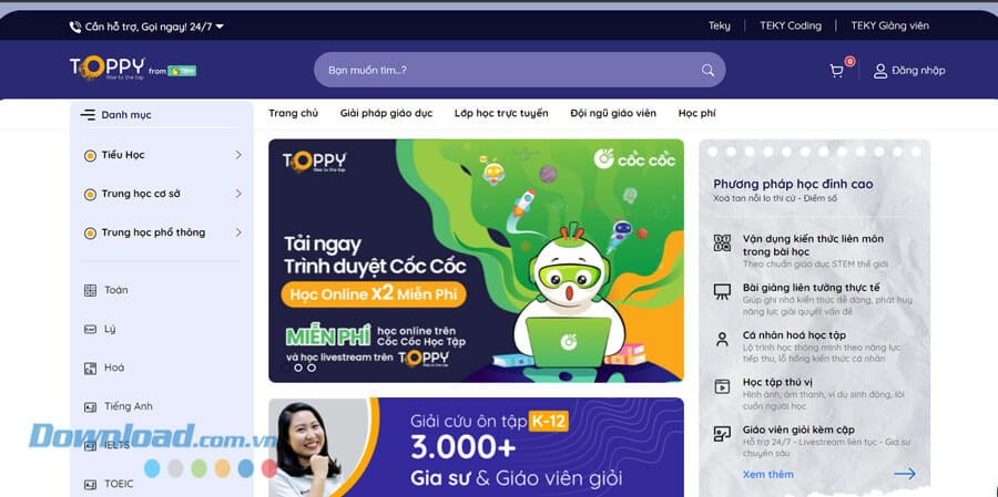 Giao diện trang chủ của Toppy.vn