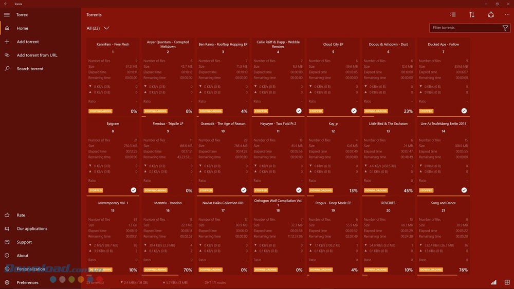 Giao diện ứng dụng hỗ trợ download Torrex Pro
