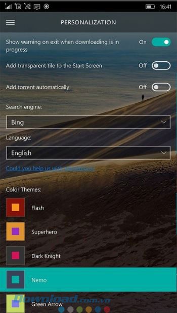 Các lựa chọn thiết lập cá nhân